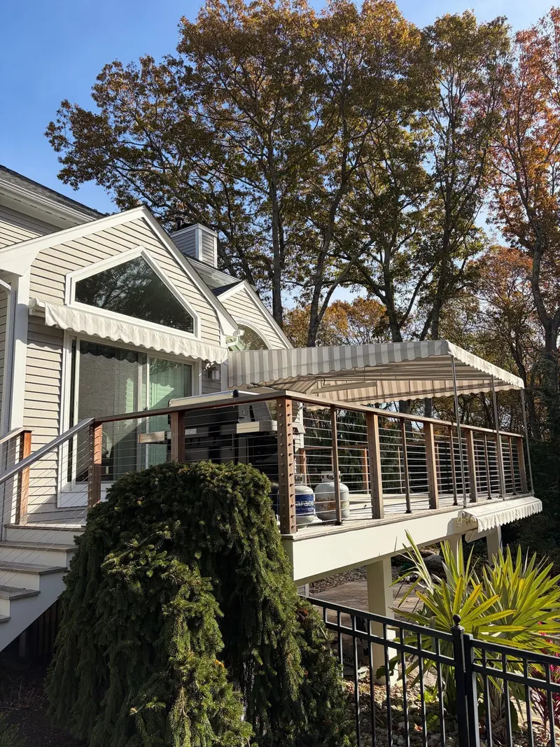 Stationary deck awning installation