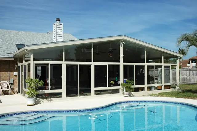 Sunroom addition beside the pool